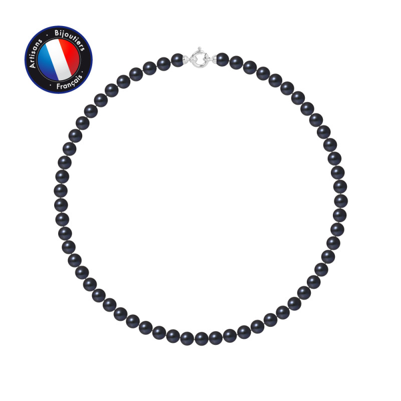 PERLINEA - Collier - Perles de Culture d'Eau Douce - Ronde 6/7 mm Noir