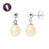 PERLINEA - Boucle d'Oreilles - Perles de Culture d'Eau Douce - Ronde 7/8 mm Rose