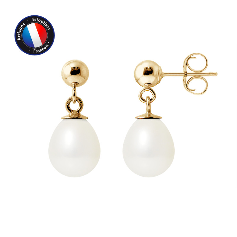 PERLINEA - Boucle d'Oreilles - Perles de Culture d'Eau Douce - Ronde 7/8 mm Blanc