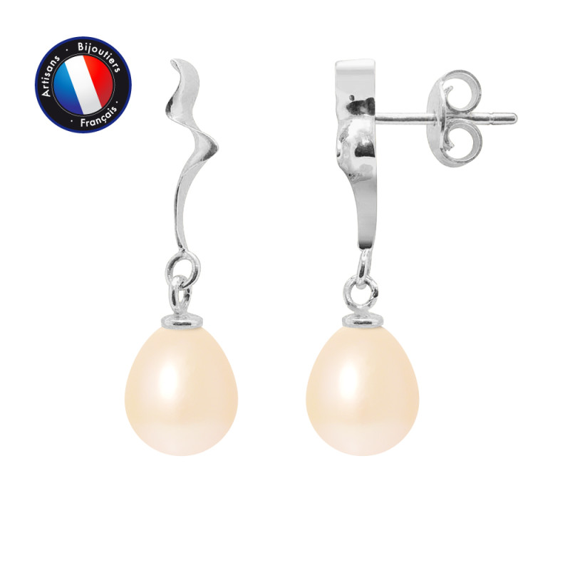 PERLINEA - Boucle d'Oreilles - Perle de Culture d'Eau Douce - Poire 8/9 mm Rose
