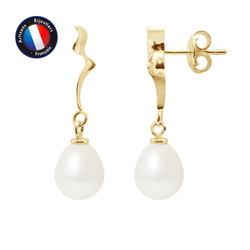 PERLINEA - Boucle d'Oreilles - Perles de Culture d'Eau Douce - Ronde 8/9 mm Blanc