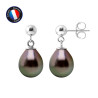 PERLINEA - Boucle d'Oreilles - Perles de Culture de Tahiti - Ronde 8/9 mm Noir