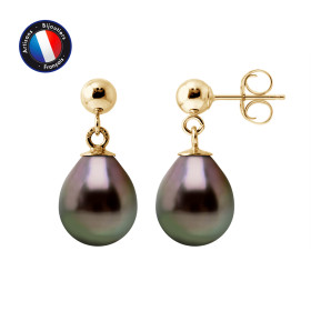 PERLINEA - Boucle d'Oreilles - Perles de Culture de Tahiti - Ronde 8/9 mm Noir