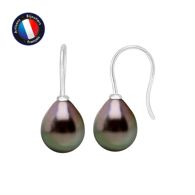 PERLINEA - Boucle d'Oreilles - Perles de Culture de Tahiti - Ronde 9/10 mm Noir