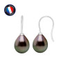 PERLINEA - Boucle d'Oreilles - Perles de Culture de Tahiti - Ronde 9/10 mm Noir
