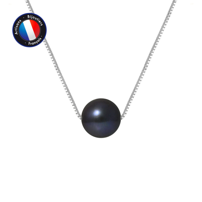 PERLINEA - Collier- Perles de Culture - Ronde 9/10 mm Noir