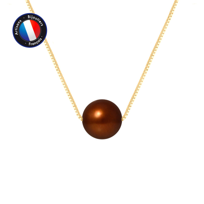 PERLINEA - Collier - Perles de Culture - Ronde 9/10 mm Chocolat