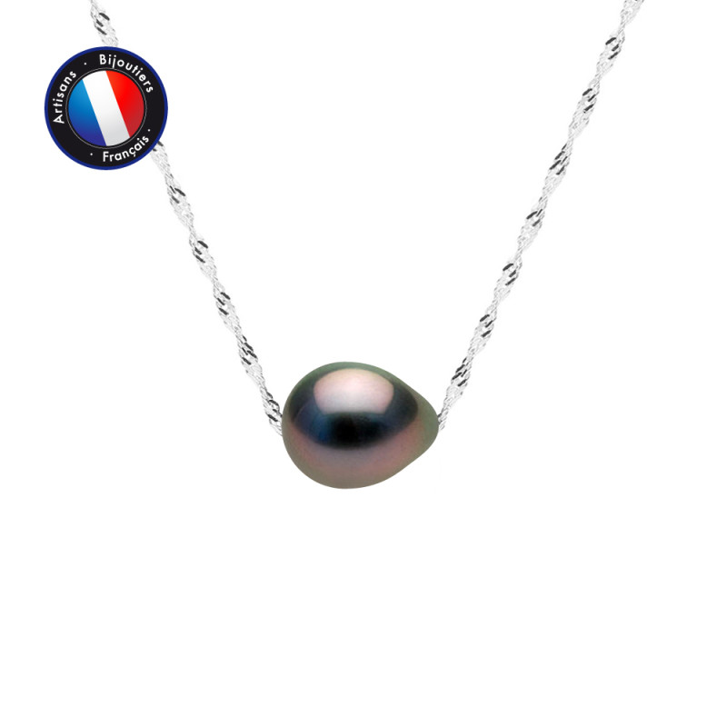 PERLINEA - Collier - Perles de Culture de Tahiti - Bouton 8/9 mm Noir