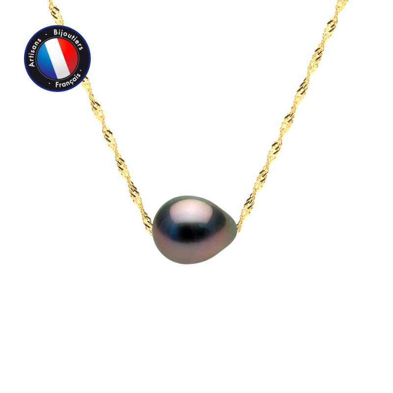 PERLINEA - Collier - Perles de Culture de Tahiti - Bouton 8/9 mm Noir