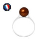 PERLINEA - Bague - Perles de Culture d'Eau Douce - Ronde 7/8 mm Chocolat