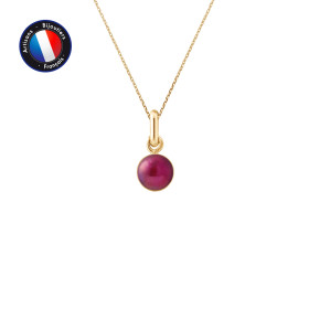 PERLINEA - Pendentif Bélière - Perle de Culture d'Eau Douce - Bouton 6/7 mm Rouge Cerise