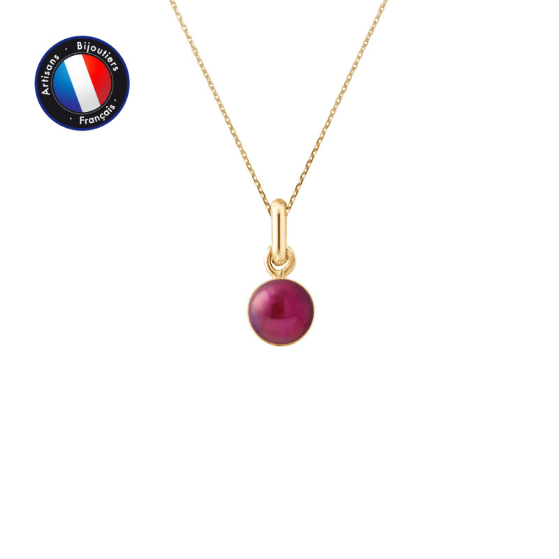 PERLINEA - Pendentif Bélière - Perle de Culture d'Eau Douce - Bouton 6/7 mm Rouge Cerise