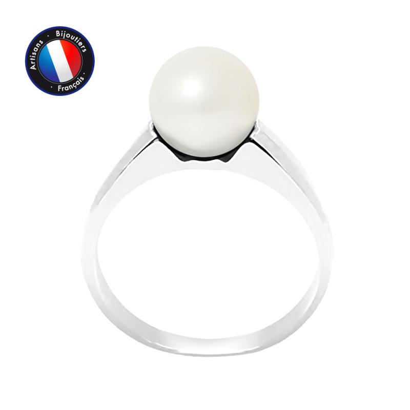 PERLINEA - Bague - Perles de Culture d'Eau Douce - Ronde 8/9 mm Blanc