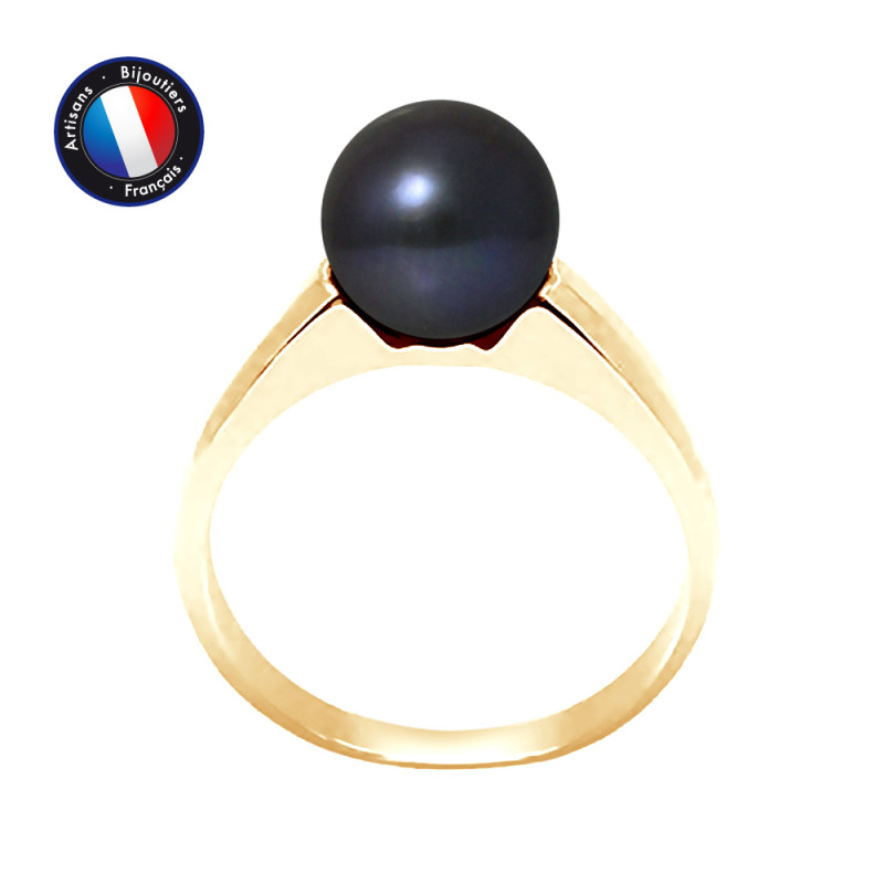 PERLINEA - Bague - Perles de Culture d'Eau Douce - Ronde 8/9 mm Noir