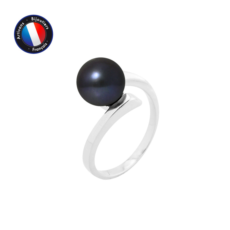 PERLINEA - Bague - Perles de Culture d'Eau Douce - Ronde 8/9 mm Noir