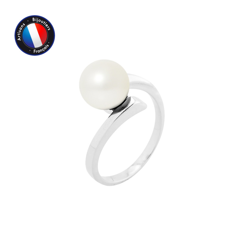 PERLINEA - Bague - Perles de Culture d'Eau Douce - Ronde 8/9 mm Blanc