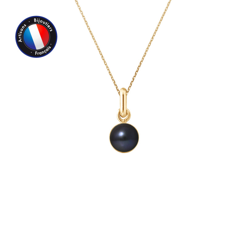 PERLINEA - Pendentif Bélière - Perle de Culture d'Eau Douce - Bouton 6/7 mm Noir