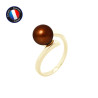 PERLINEA - Bague - Perles de Culture d'Eau Douce - Ronde 8/9 mm Chocolat