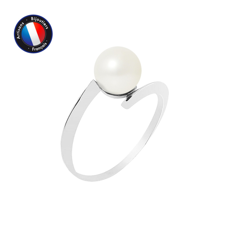 PERLINEA - Bague - Perles de Culture d'Eau Douce - Ronde 7/8 mm Blanc