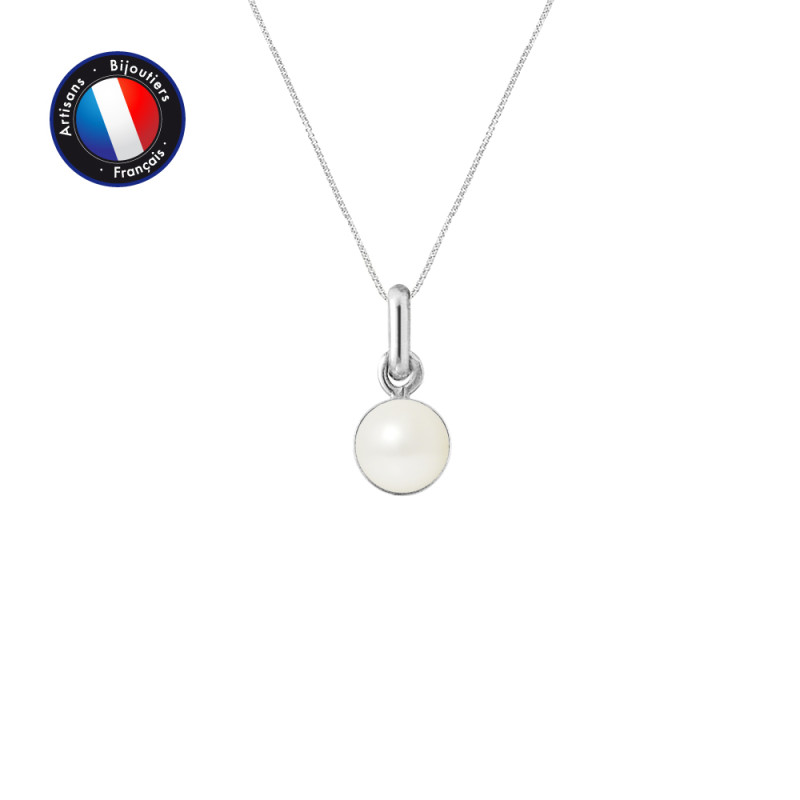 PERLINEA - Pendentif Bélière - Perle de Culture d'Eau Douce - Bouton 6/7 mm Blanc
