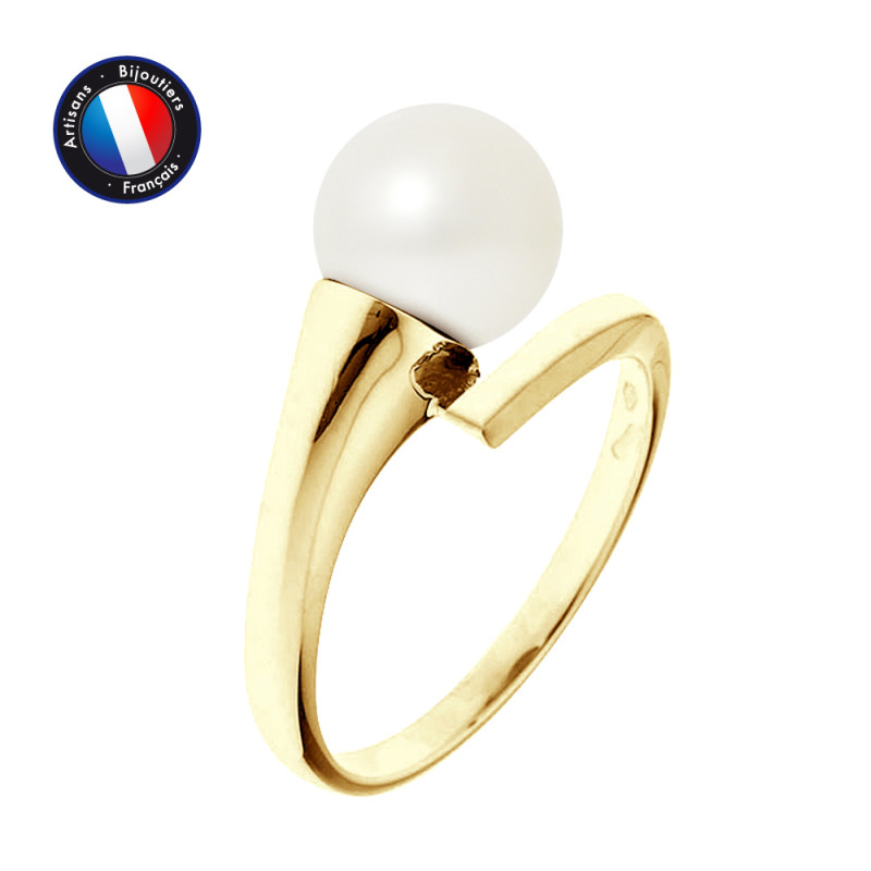 PERLINEA - Bague - Perles de Culture d'Eau Douce - Ronde 8/9 mm Blanc