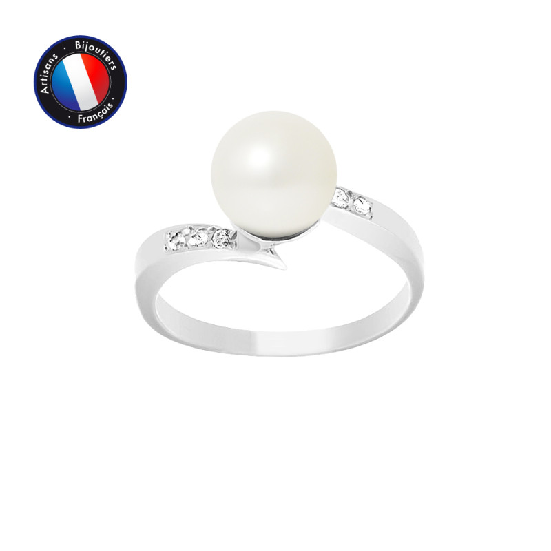 PERLINEA - Bague - Perles de Culture d'Eau Douce - Ronde 8/9 mm Blanc