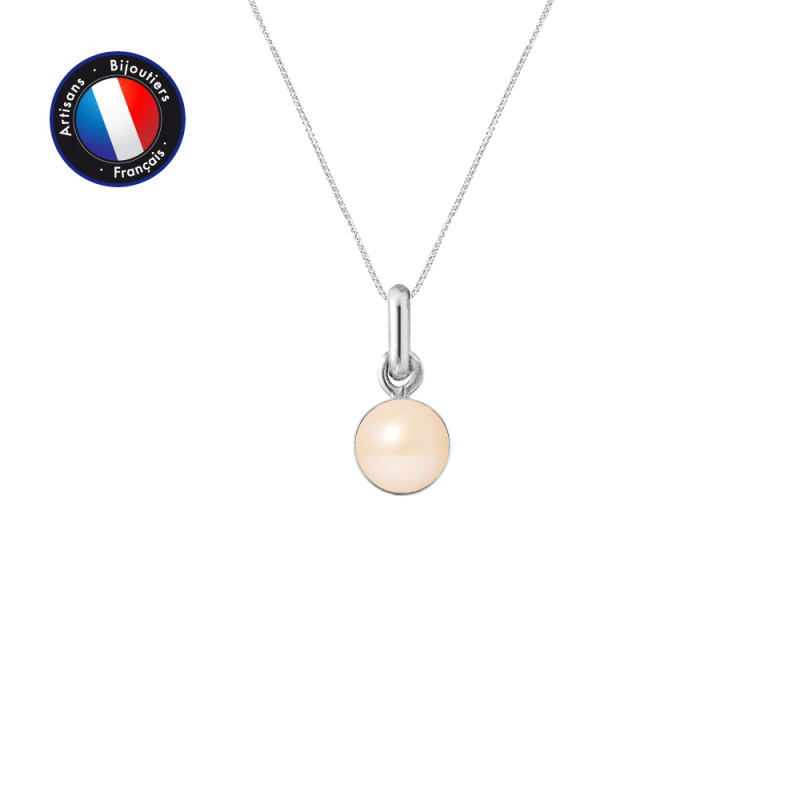 PERLINEA - Pendentif Bélière - Perle de Culture d'Eau Douce - Bouton 6/7 mm Rose