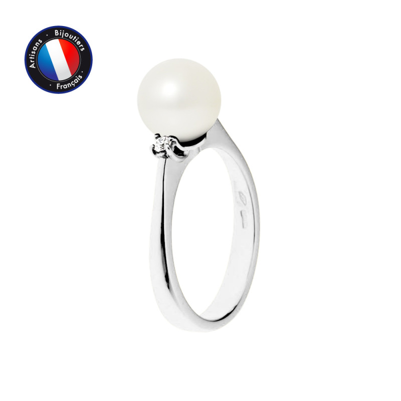 PERLINEA - Bague - Perles de Culture d'Eau Douce - Ronde 8/9 mm Blanc