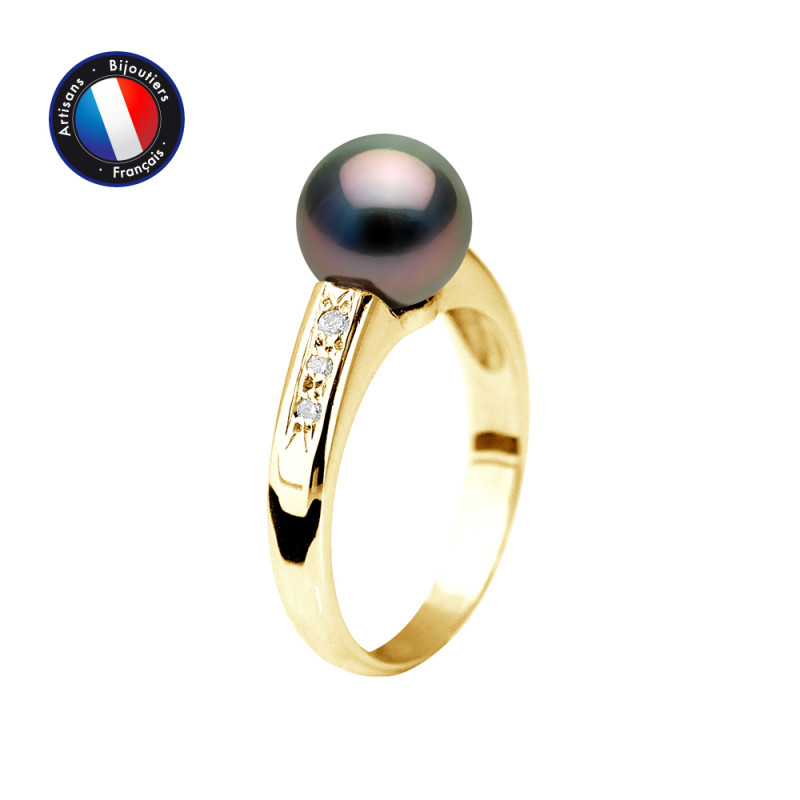 PERLINEA - Bague - Perles de Culture de Tahiti - Ronde 8/9 mm Noir