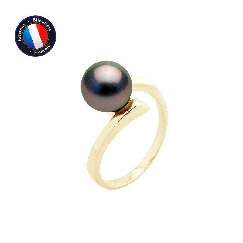 PERLINEA - Bague - Perles de Culture de Tahiti - Ronde 8/9 mm Noir