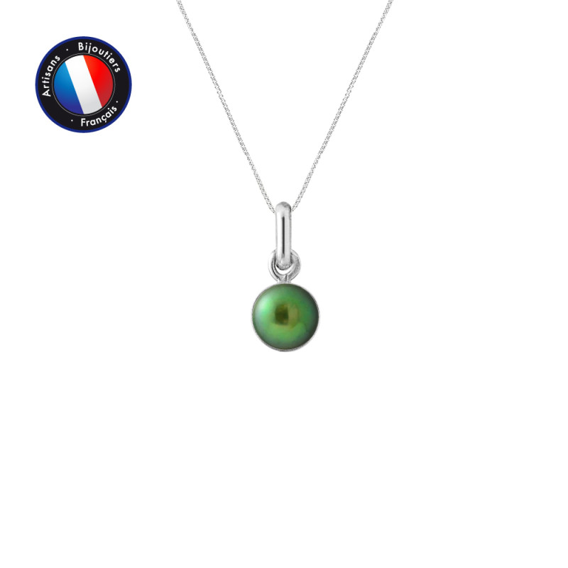 PERLINEA - Pendentif Bélière - Perle de Culture d'Eau Douce - Bouton 6/7 mm Vert Intense