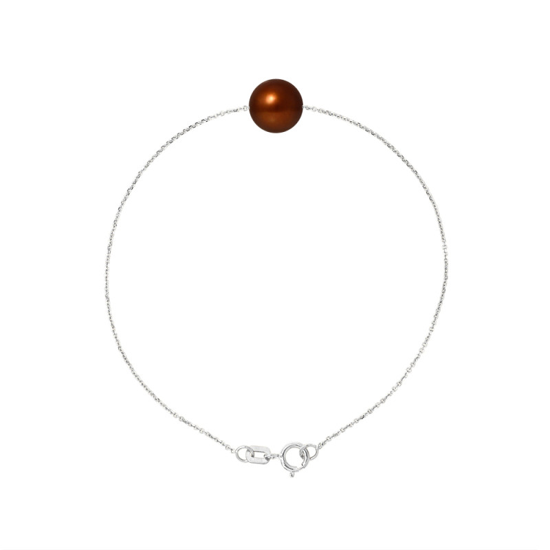 PERLINEA - Bracelet 3 - Perle de Culture d'Eau Douce - Ronde 8/9 mm Chocolat