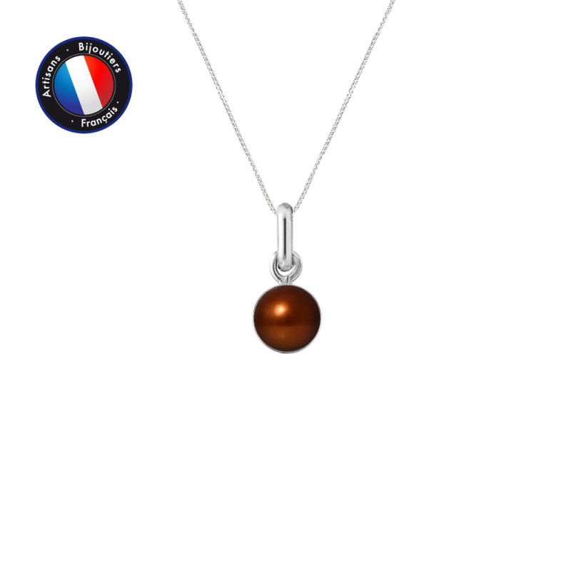 PERLINEA - Pendentif Bélière - Perle de Culture d'Eau Douce - Bouton 6/7 mm Chocolat