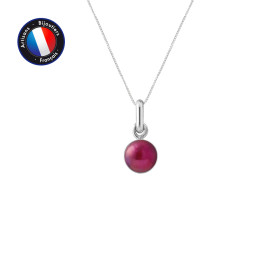 PERLINEA - Pendentif Bélière - Perle de Culture d'Eau Douce - Bouton 6/7 mm Rouge Cerise