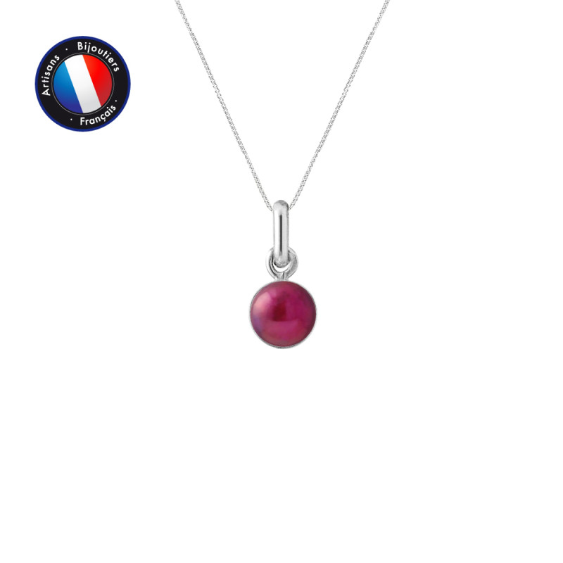 PERLINEA - Pendentif Bélière - Perle de Culture d'Eau Douce - Bouton 6/7 mm Rouge Cerise