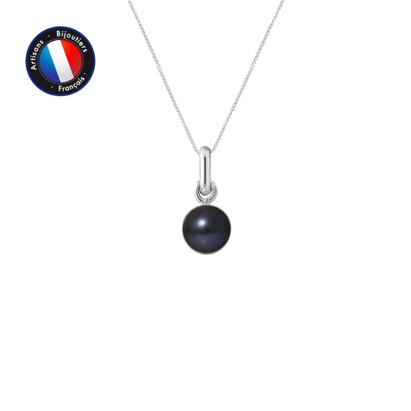 PERLINEA - Pendentif Bélière - Perle de Culture d'Eau Douce - Bouton 6/7 mm Noir