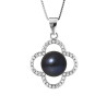 PERLINEA - Collier Trèfle - Perle de Culture d'Eau Douce - Ronde 9/10 mm Noir