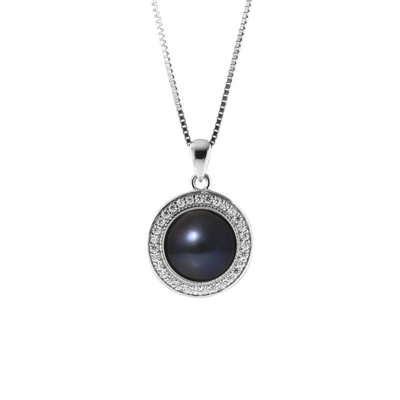 PERLINEA - Collier Sun - Perle de Culture d'Eau Douce - Ronde 9/10 mm Noir