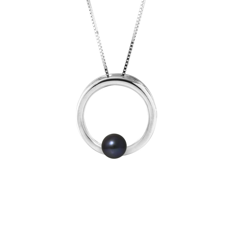 PERLINEA - Collier Circle - Perle de Culture d'Eau Douce - Ronde 6/7 mm Noir