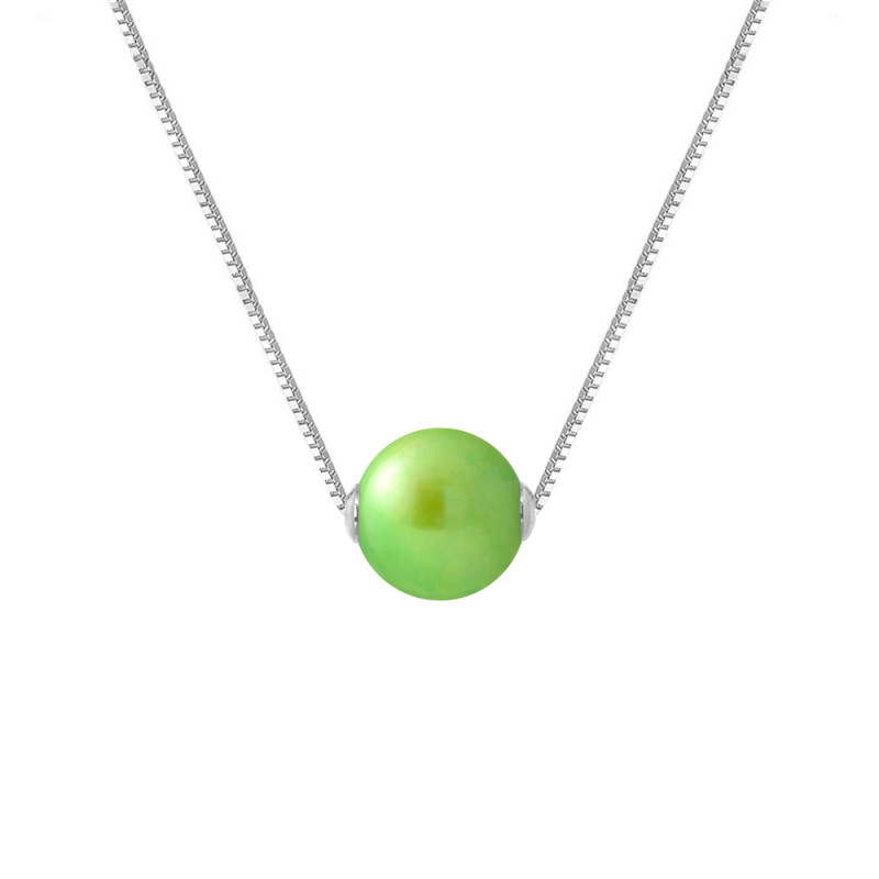 PERLINEA - Collier - Perle de Culture d'Eau Douce - Ronde 9/10 mm Vert Tonic