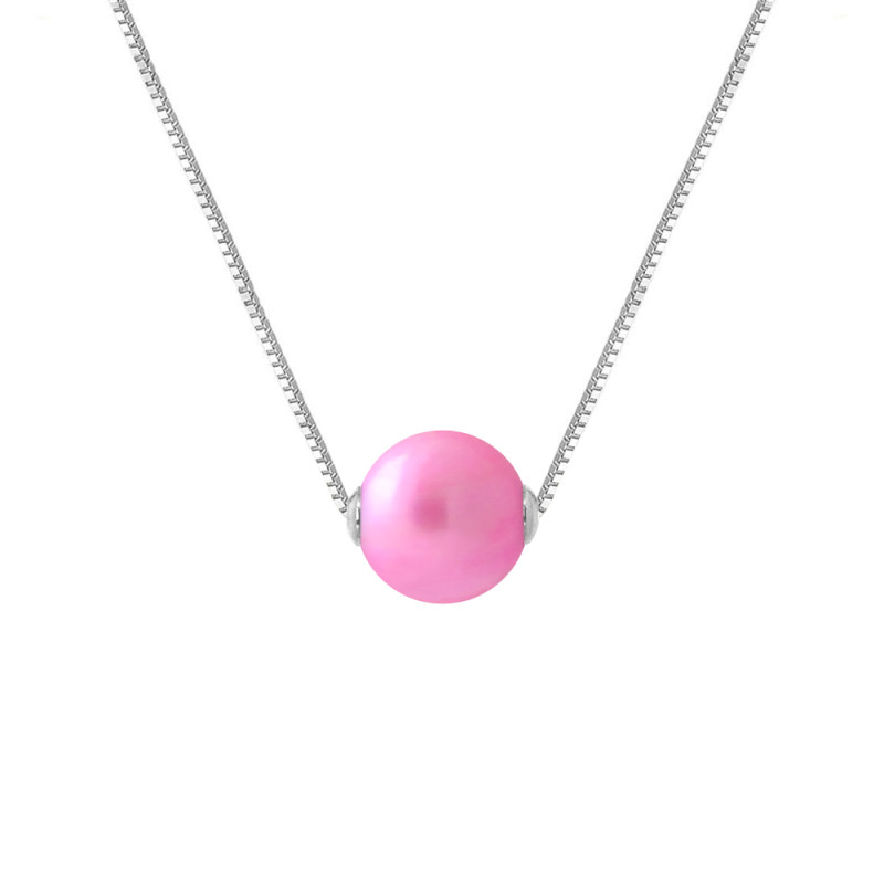 PERLINEA - Collier - Perle de Culture d'Eau Douce - Ronde 9/10 mm Rose Fushia