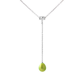 PERLINEA - Collier Cravate - Perle de Culture d'Eau Douce - Ronde 9/10 mm Vert Tonic