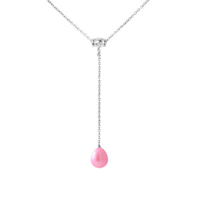 PERLINEA - Collier Cravate - Perle de Culture d'Eau Douce - Ronde 9/10 mm Rose Fushia
