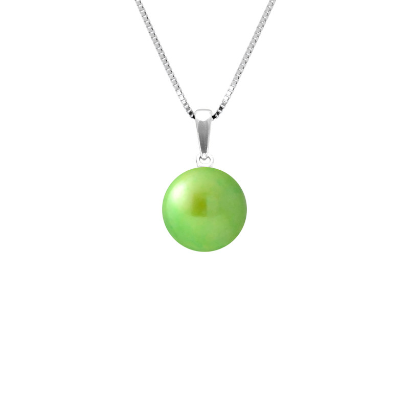 PERLINEA - Collier - Perle de Culture d'Eau Douce - Ronde 9/10 mm Vert Tonic