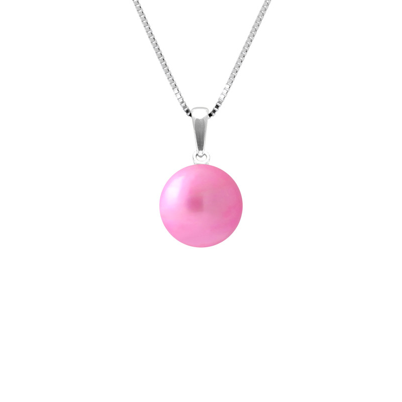 PERLINEA - Collier - Perle de Culture d'Eau Douce - Ronde 9/10 mm Rose Fushia