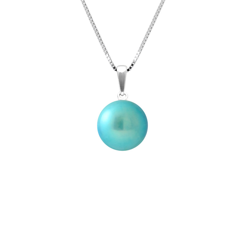 PERLINEA - Collier - Perle de Culture d'Eau Douce - Ronde 9/10 mm Bleu Turquoise