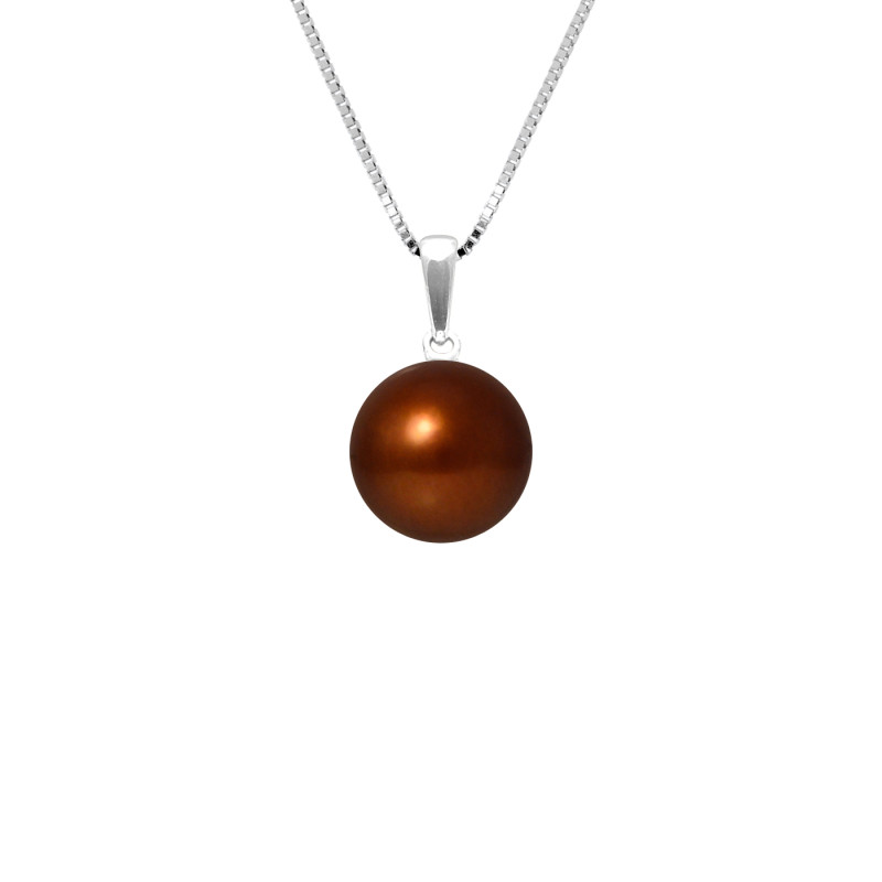 PERLINEA - Collier - Perle de Culture d'Eau Douce - Ronde 9/10 mm Chocolat