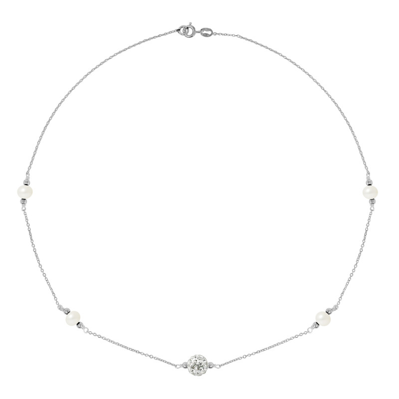 PERLINEA - Collier CRISTAL - Perles de Culture d'Eau Douce - Ronde 5/6 mm Blanc Cristal