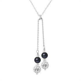 PERLINEA - Collier DUO - Perles de Culture d'Eau Douce - Ronde 5/6 mm Noir