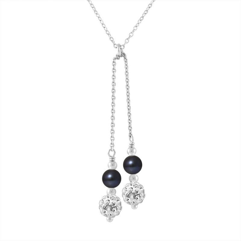 PERLINEA - Collier DUO - Perles de Culture d'Eau Douce - Ronde 5/6 mm Noir